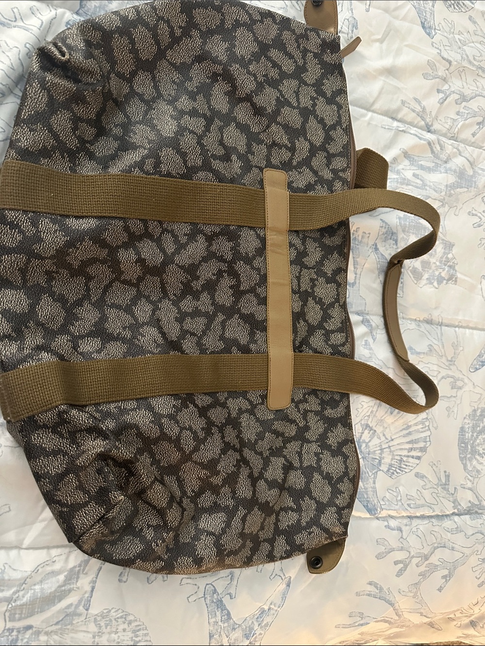 YSL Large Animal Print Canvas Tote in Brown and Tan